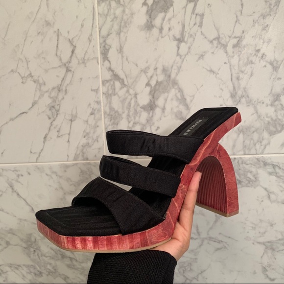 Vintage 90s Strappy Platform Sandals Wood Heel W9 - Picture 1 of 6